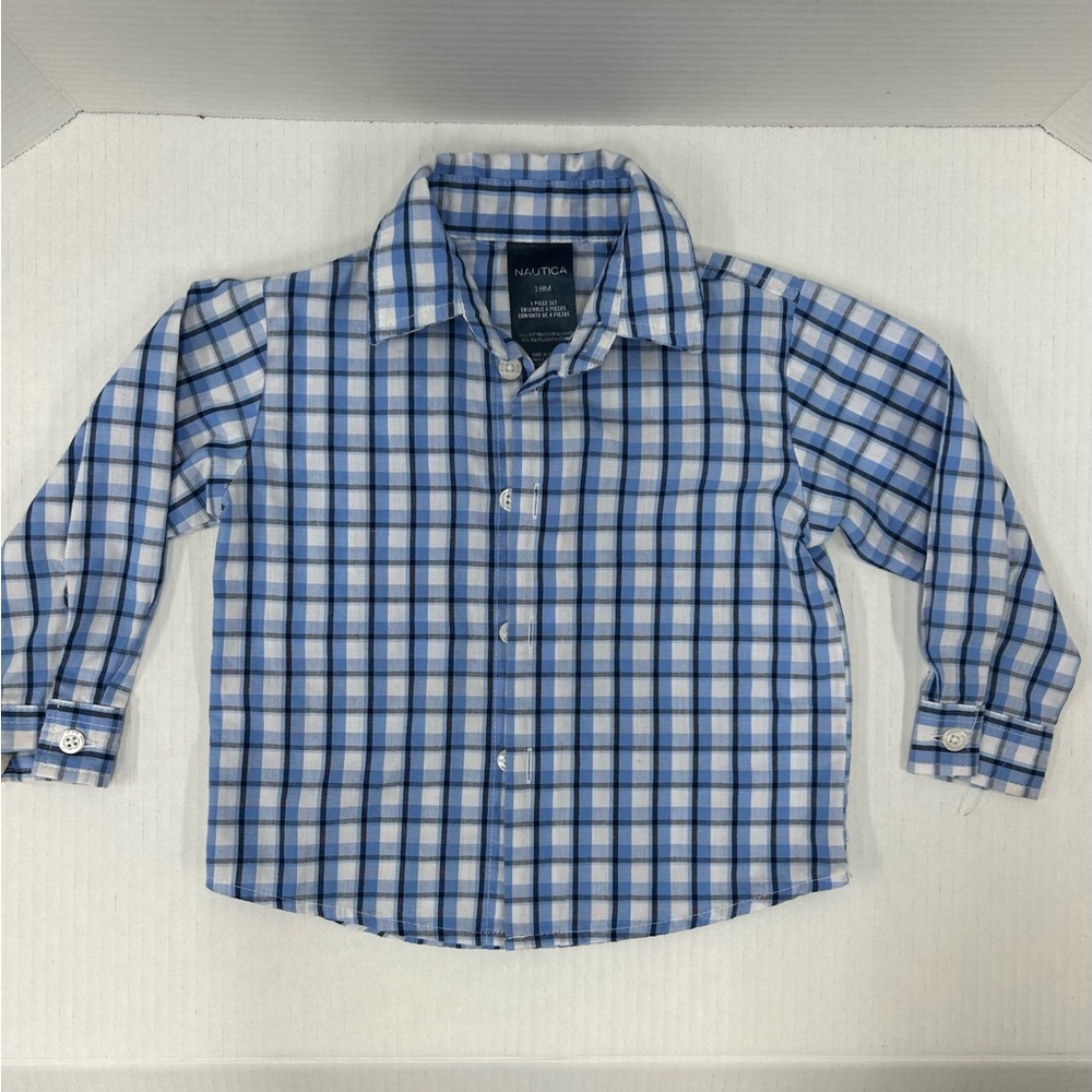 Kids Nautica Blue and White Button Down Boys Shirt